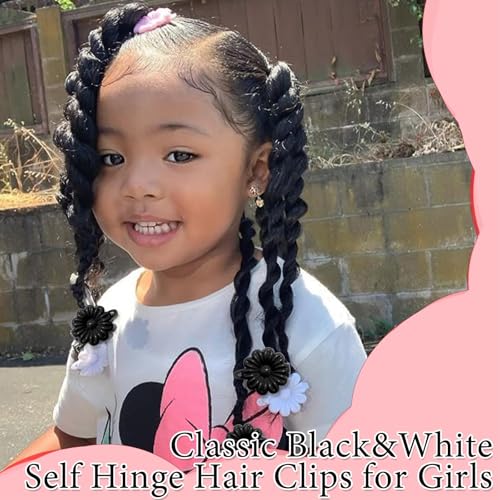 Venofen 60Pcs Black & White Braids Beads & Flower Barrettes for Hair - Dreadlock Accessories (Black & White)