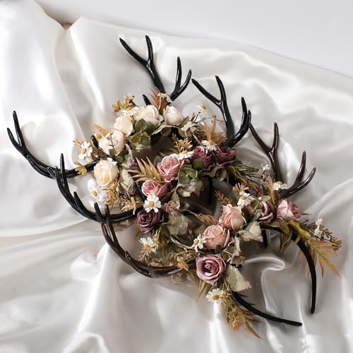 Purple Flower Antler Headband - Woodland Fairy Deer Horns for Cosplay