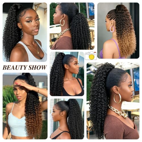Rafabcici 18 Inch Synthetic Afro Kinky Curly Ponytail Extension for Black Women