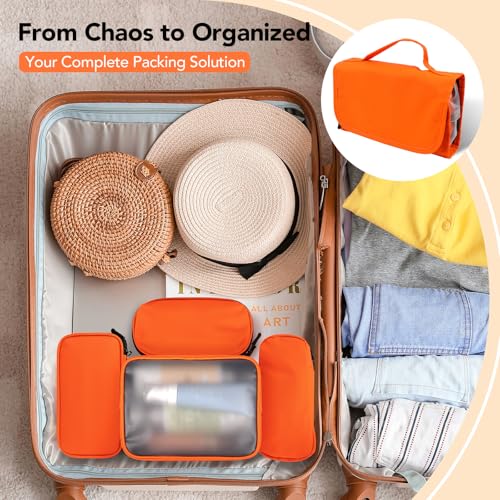Idcymoul Orange 5-Piece Travel Toiletry Bag Set for Women - Organizer