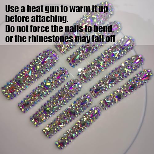 Gleamrain XXL Extra Long Square Press-on Nails - Floral Rhinestone 1104
