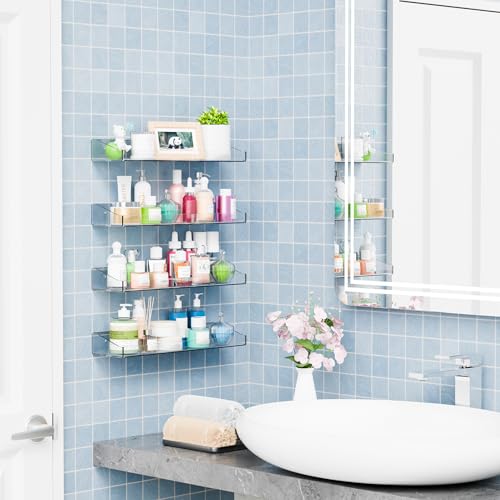 Acrylic Shower Shelves - 2 Pack Clear No Drill Wall Caddy & Organizer
