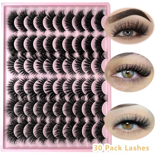 loladook 30 Pairs Faux Mink Full Strip Lashes - Wispy Cat Eye