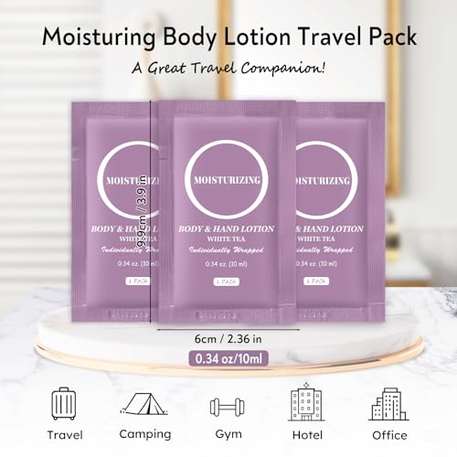 Travel Body Lotion & Hand Cream, 0.34 oz Individually Wrapped Pack of 60