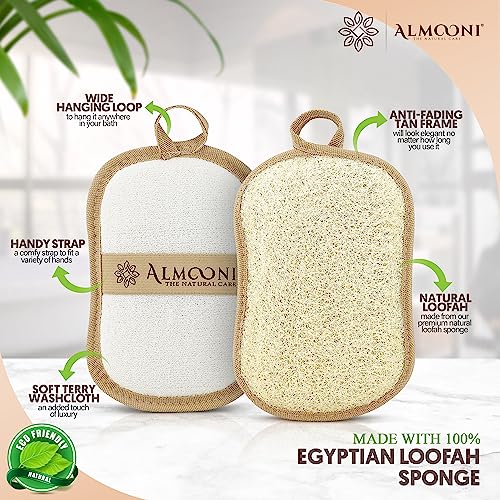 Almooni Natural Loofah Body Scrubber Pads, Exfoliating 2 Pack