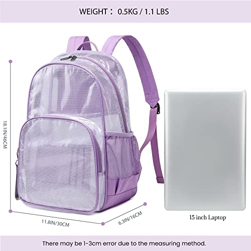 mygreen Clear Backpack - 17 Inch Multi-Pocket PVC Bookbag, Purple