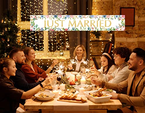 Just Married Banner Backdrop - 9.8x1.6ft Wedding Party Decor
