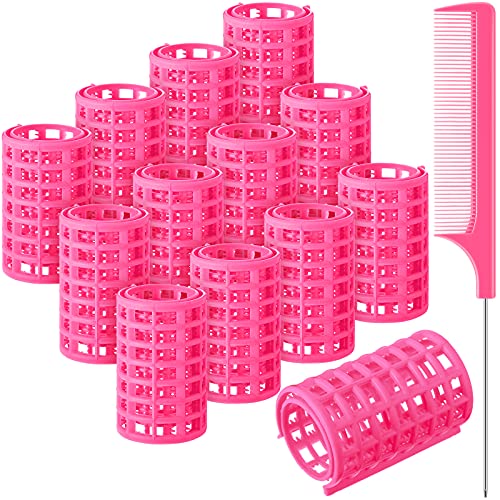 Syhood 12 Pcs Pink Hair Rollers Set - Large Curlers 2.6x1.4 Inch