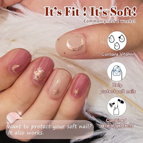 GelMala Semi Cured Gel Nail Strips - Long-Lasting Cosmic Astrology Edition, Easy Application for Beginners