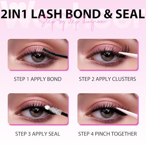 WOSHEER Lash Cluster Glue - Waterproof 2-in-1 Bond and Seal, Black, 10ml