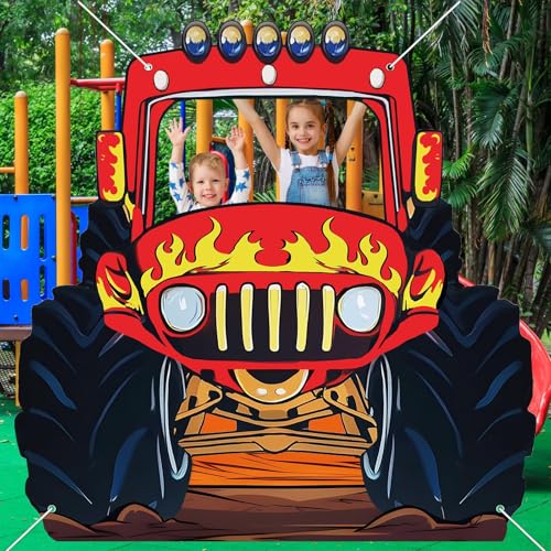 Monster Truck Photo Backdrop - 71 x 68 Inch Party Banner for Kids