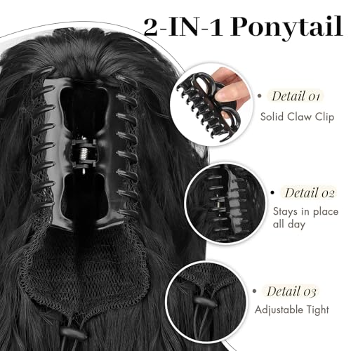 Long Wavy Ponytail Extension for Women - 18 Inch Clip-In Hairpiece