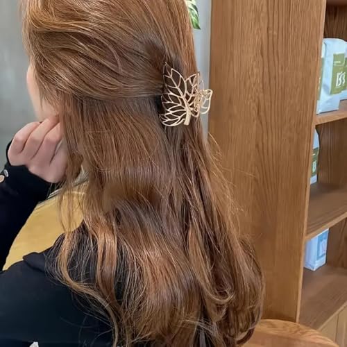 Leaf Hair Claw Clip-2 Gold Leaf Fall Hair Accessories Non-Slip Metal Hairpin for Women