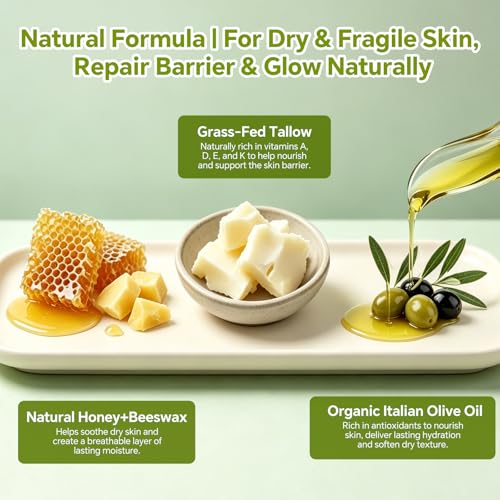 Beef Tallow Skin Care Balm with Honey – Organic Grass-Fed Nourishing Body Butter (4 oz), LOCYLEAF