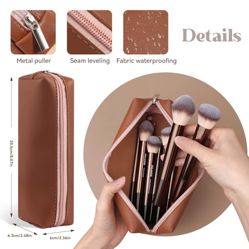 MAANGE 13 PCS Makeup Brush Set - Coffee, Synthetic Bristles with Case