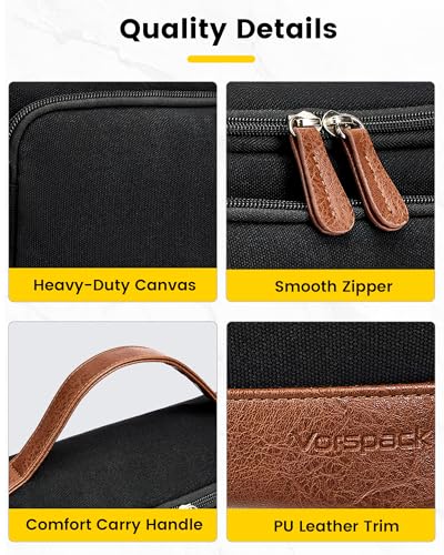 Vorspack Medium Black Canvas Travel Toiletry Bag – Structured Organizer for Men