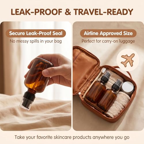 ASTRQLE 120ml Amber Plastic Travel Bottles with Pump Leak-Proof Lotion Dispenser - Set of 2
