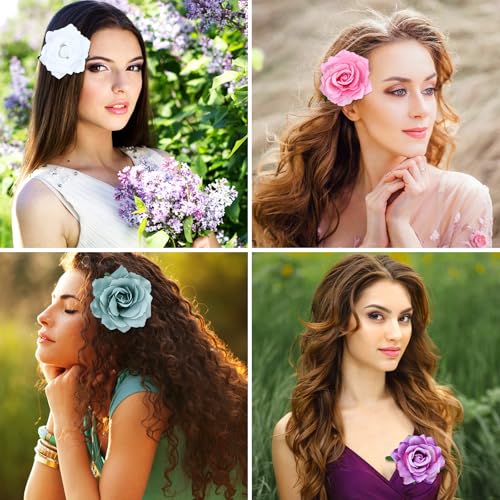 16 Pack Big Rose Flower Hair Clips & Brooches - inSowni S1