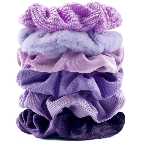 TUCEWP C-Purple 6PCS Velvet Scrunchies for Women Girls Thick Hair - Soft Hair Ties