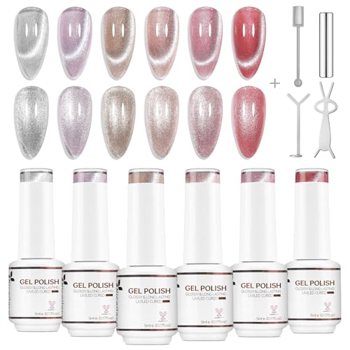 Nicedeco TZ657 6PCS 5ml Transparent Pink Magnetic Cat Eye Gel Polish