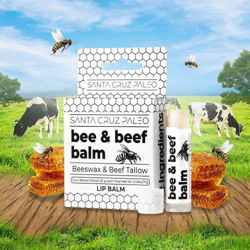 Santa Cruz Paleo Unflavored Beef Tallow & Beeswax Lip Balm - 1 Pack, Hypoallergenic Moisturizer for Sensitive Skin