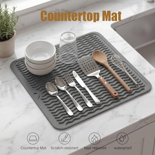 MicoYang Silicone Dish Drying Mat - Heat-Resistant & Eco-Friendly, 12x12 in Grey