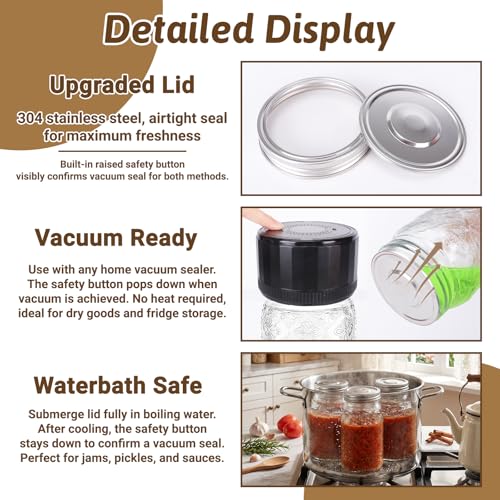32oz Glass Mason Jars with Airtight Stainless Steel Lids - 2-Pack