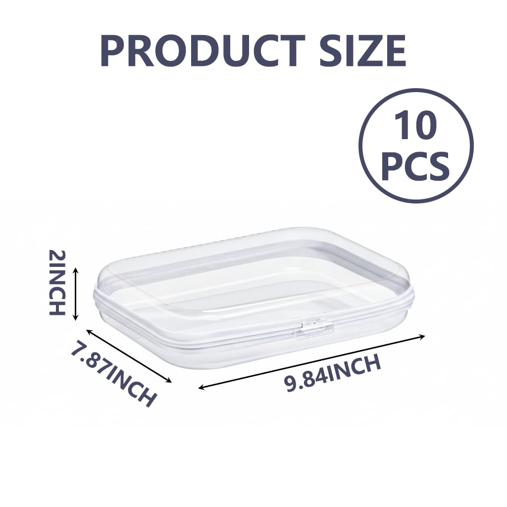 DAYUMKOU 10 Pcs Clear Hard Shell Zipper Case, (9.84x7.87x2 Inch)