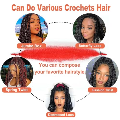 ELAOGI 18 Inch Red Springy Afro Twist Hair 6 Packs Pre-Fluffed Braiding Extensions