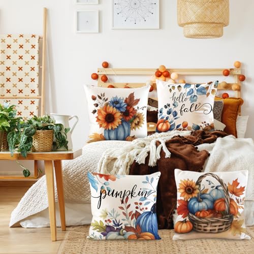 Velvet Fall Pillow Covers Set of 4 | Autumn Pumpkin Decor 18x18
