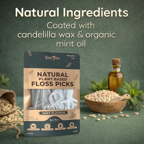 EcoYou Biodegradable Floss Picks, Mint Flavor, 200 Count (4 Pack)