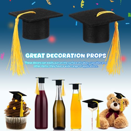 Mini Graduation Caps with Yellow Tassels - 10 Pack for Cake & Party Decor
