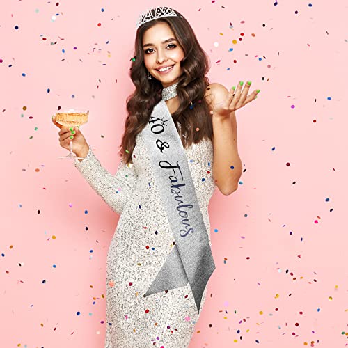 Silver 40th Birthday Sash & Crown Kit for Women - Elegant Rhinestone Decorations