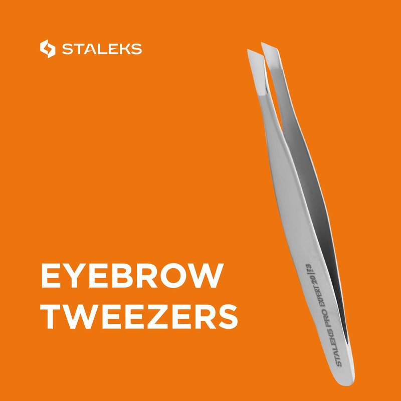 STALEKS PRO Expert 20 Type 3 Professional Eyebrow Tweezers – Wide Beveled Stainless Steel for Thick Brows & Soft Stroke Hair Removal