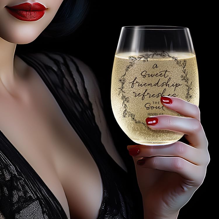 Inspirational Friendship Wine Glass - 15 oz Stemless Gift for Women