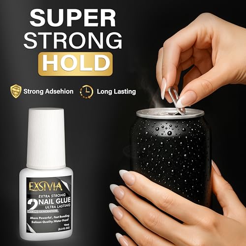 EXSIVIA Strong Nail Glue Kit - 10ml Adhesive & 50ml Remover
