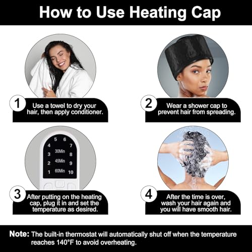 DEBECTY Black Heat Cap for Deep Conditioning with 10 Heating Levels