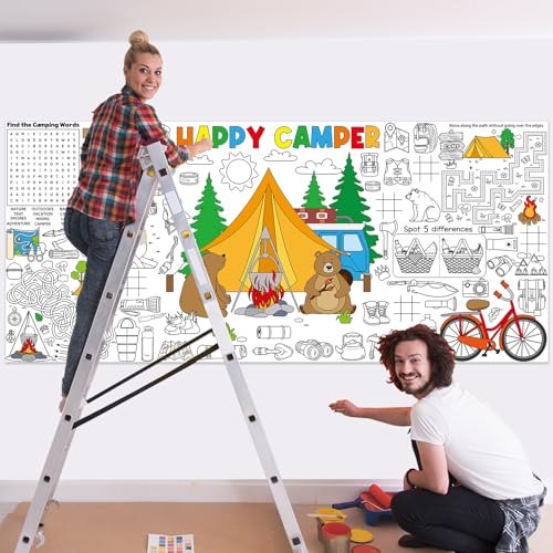 Naozinebi Giant Coloring Poster for Kids - Camping Fun 71x36 in