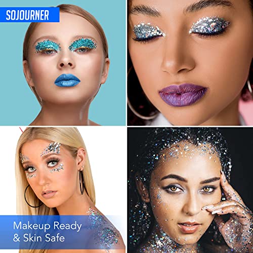 Festival Glitter Makeup Set - 16 Colors Holographic Body & Hair Glitter with Glue