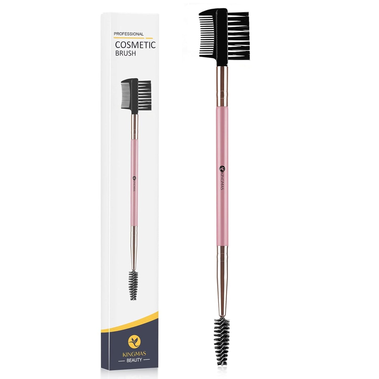 3 Head Eyebrow Eyelash Shaper - Double Head Spoolie Brushes for Grooming & Separating Lashes | Pink
