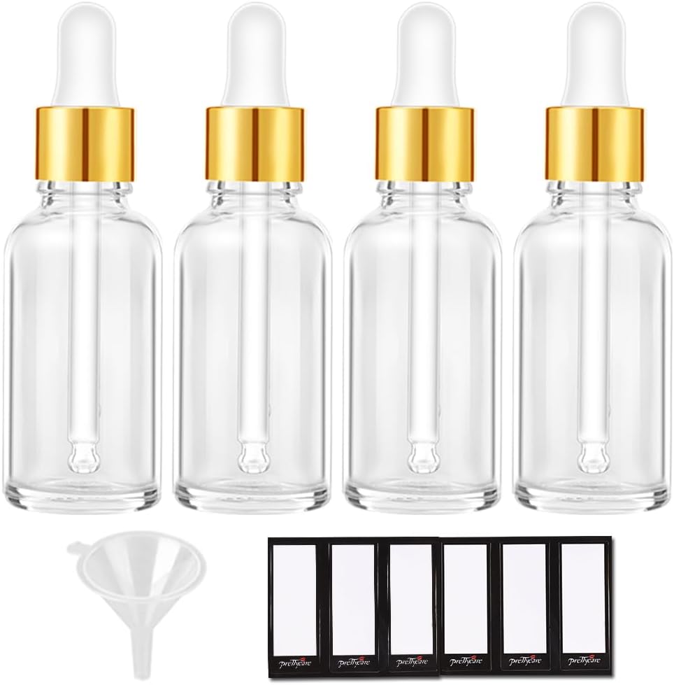 Glass Eye Dropper Bottles - 24 Pack 0.5oz Amber Leakproof Bottles with Golden Caps | Perfect for Essential Oils, Tinctures, Travel