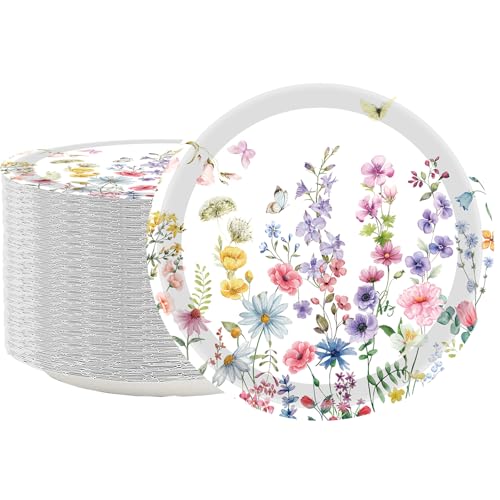 50 Pack Wildflower Paper Plates - 7" Floral Party Tableware
