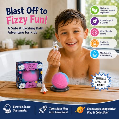 EvolutionUSA Space Bath Bomb for Kids with Surprise Toy Inside