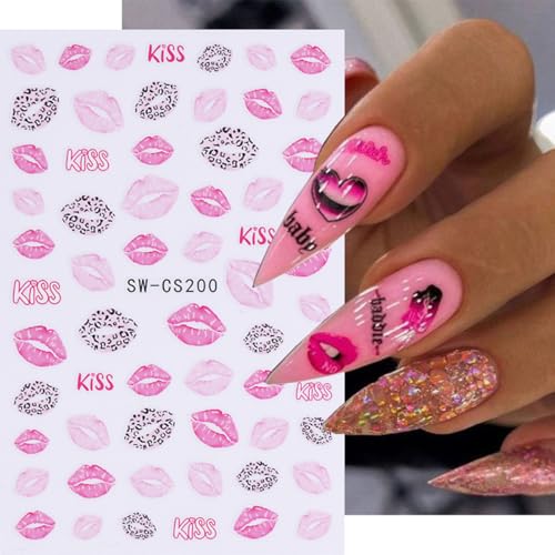 FBABFBUO Valentine’s Day Leopard Print Lip Heart 3D Nail Stickers - Valentine Style 1
