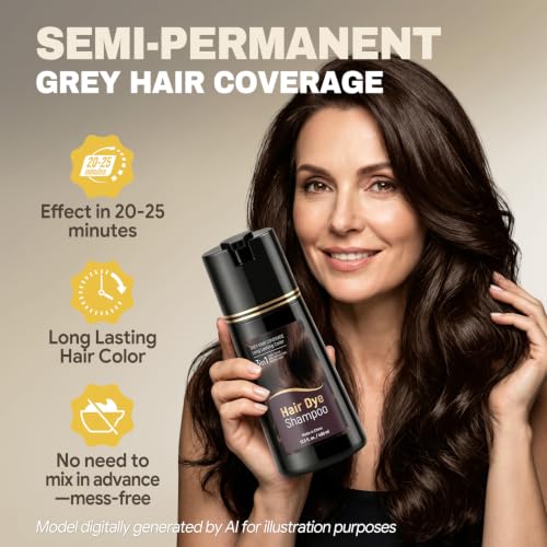 JUANCHI Dark Brown Hair Dye Shampoo 3-in-1 for Gray Hair Coverage - 400ml