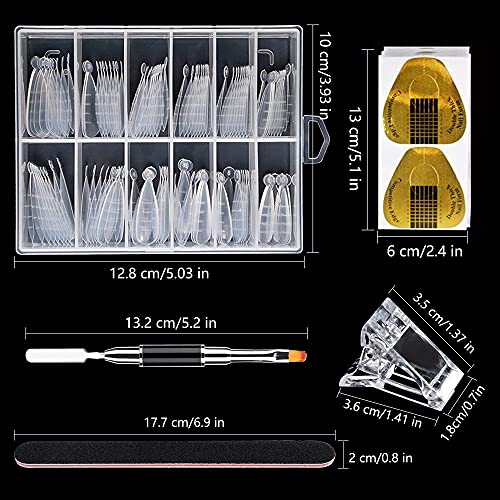 LIONVISON Poly Gel Nail Forms Stiletto Shape 120Pcs Clear Extensions with Brush & File - Variation C