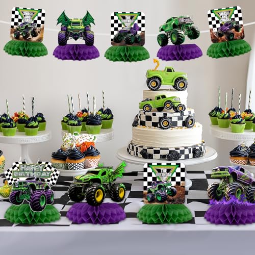 9Pcs Monster Truck Honeycomb Centerpieces for Birthday Parties