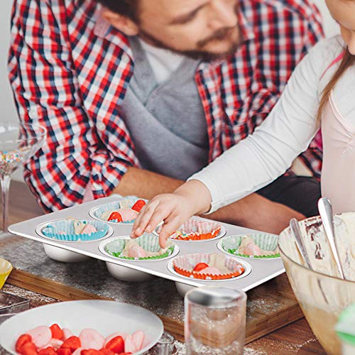 TeamFar Stainless Steel Muffin Pan - 6 Cup Baking Tray for Muffins, Cupcakes & Quiches