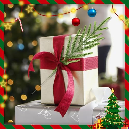 30 Pcs Artificial Pine Branches - Realistic Faux Evergreen Stems for Christmas Crafts & Decoration