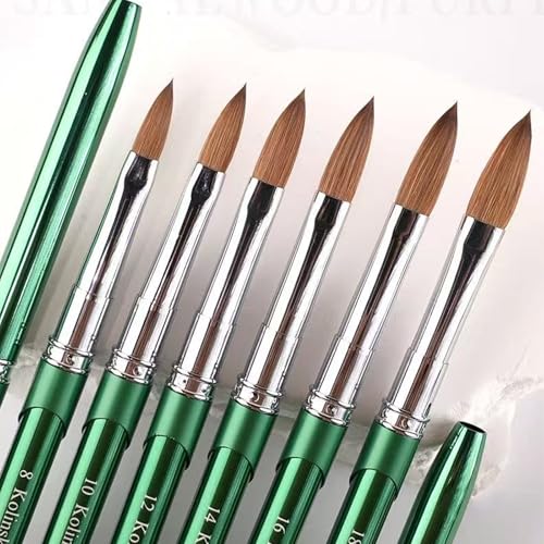 Kolinsky Acrylic Nail Brush Size 10 - Green Chrome Handle